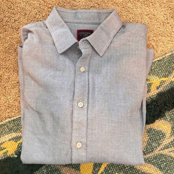 NWOT UNTUCKit Mens Large Blue Herringbone Pattern  100% Cotton Wrinkle Free L - Picture 2 of 6